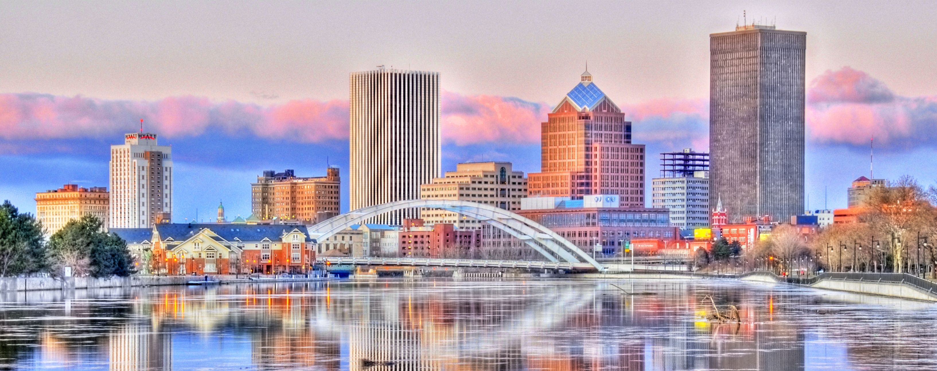 Rochester, New York skyline across the Genesee River